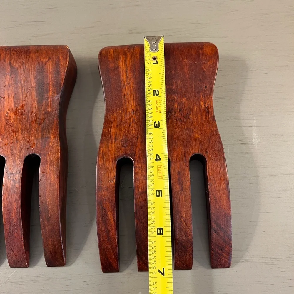 Solid Dark Wood Salad Hands Claws Kitchen Serving Utensil Smooth Edge Thumb Pad